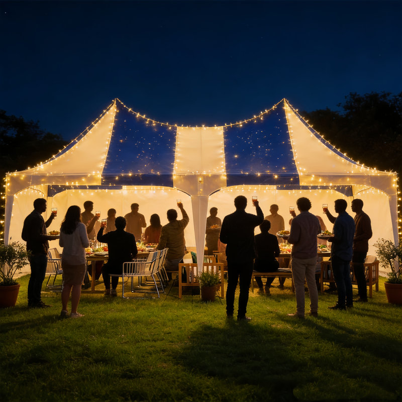 26 ft x 13 ft Extra Large Party Tent Steel Frame Waterproof UV Protection Outdoor Canopy, Blue/White
