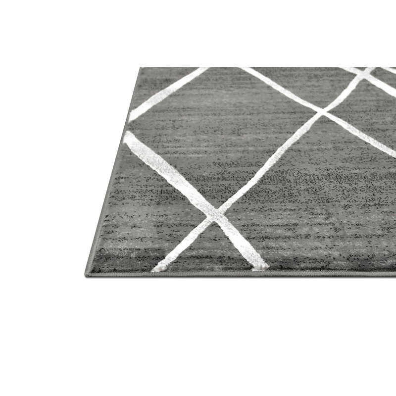 Tapis contemporain abstrait à motif géométrique à motif géométrique gris HR HR, Tapis de couloir de 2 pi x 7 pi