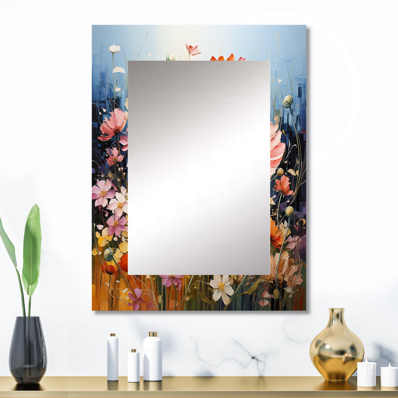 «Meadow Impressionistic Blooms Pointillism I», miroir décoratif Meadow, miroir mural traditionnel, impression d'art en métal