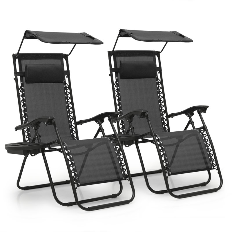 Black Metal Zero Gravity Recliner Lounge Chairs with Canopy