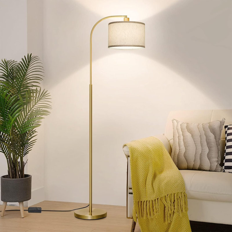 Dimmable Floor Lamp, Arc Standing Lamp With Stepless Dimmer, Brown Floor Lamp With Adjustable Linen Beige Shade For Living Room Bedroom Study Room Office, 9W 3000K LED Bulb Included