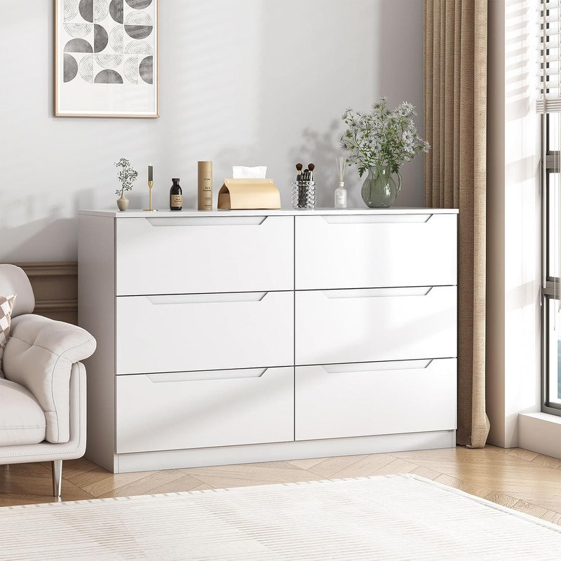 White Modern Double Dresser with Extra Deep Drawers