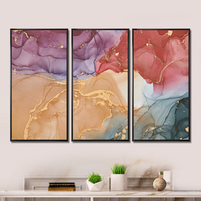 Brun et turquoise liquide Art II - ensemble d'art moderne sur toile encadrée moderne de 3