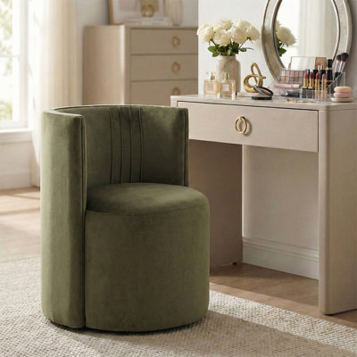 Velvet Upholstered Rolling Vanity Chair with Barrel Back