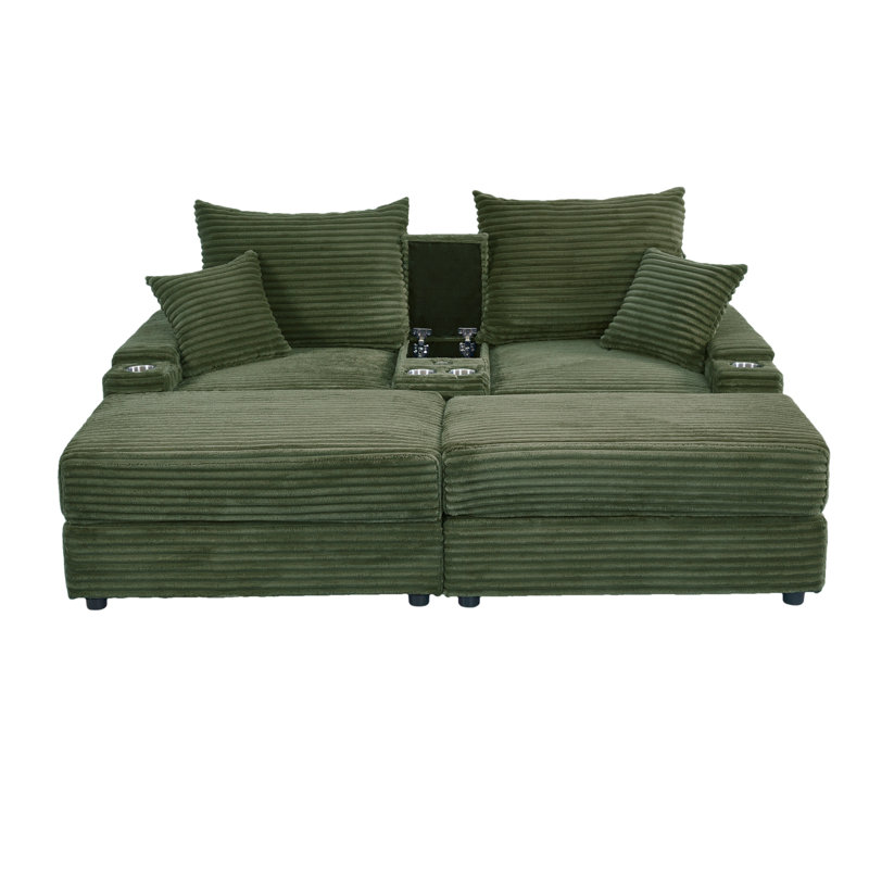 Ensemble de fauteuil rembourré, de table basse et de deux repose-pieds Modern Sofaspring, Vert