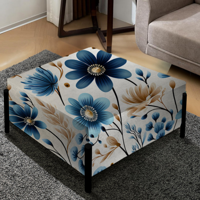 Simplicité scandinave bleue - motif floral II - grand repose-pieds carré floral