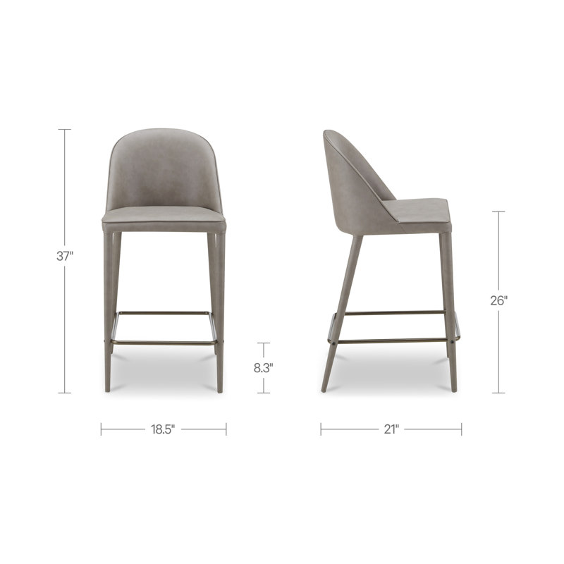 Tabouret de comptoir Burton en cuir végétalien gris, Gris