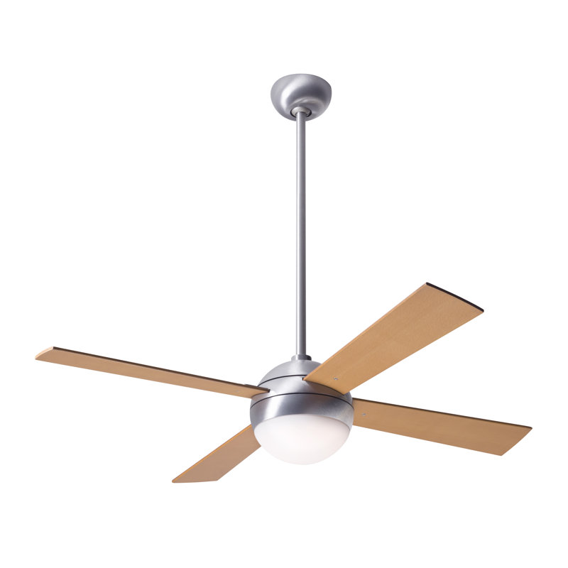 Ball LED Downrod Ceiling Fan, Brushed Aluminum, Maple, Handheld Remote Control (2-wire)