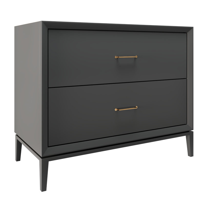 Alexandra Two-Drawer Single Bath Vanity, Off Black, Satin Gold, 42"