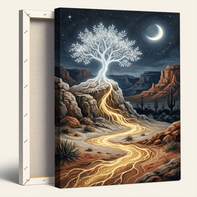 Natural Wood Framed,Canvas Wall Art for Living Room, Bedroom, Office or Entryway – Decorative Wall Decor with Moonlit Tree