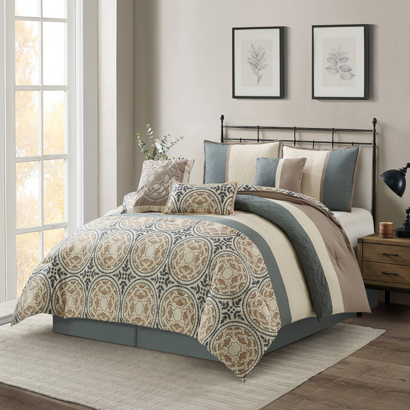 Camila Comforter Set, Queen Comforter + 6 Additional Pieces, Gray