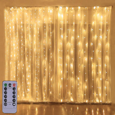 300 guirlandes de rideaux à DEL de 9,8 pi x 9,8 pi, guirlandes lumineuses enfichables avec télécommande, 8 modes pouvant être reliés à la fenêtre de la chambre à coucher