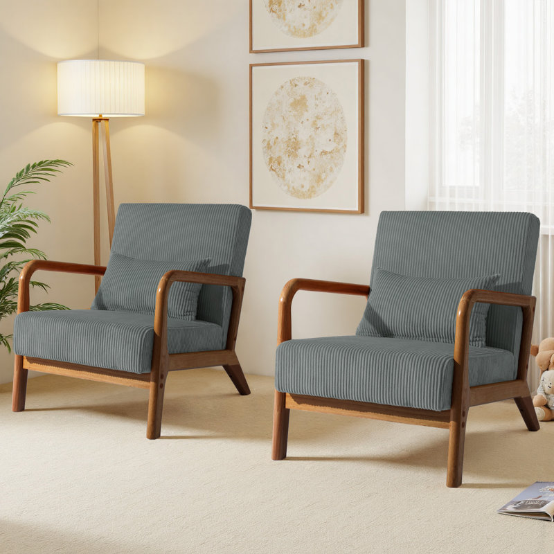 Fauteuil d'appoint Jyrin Mid Century, Bois brun foncé, Gris, 2