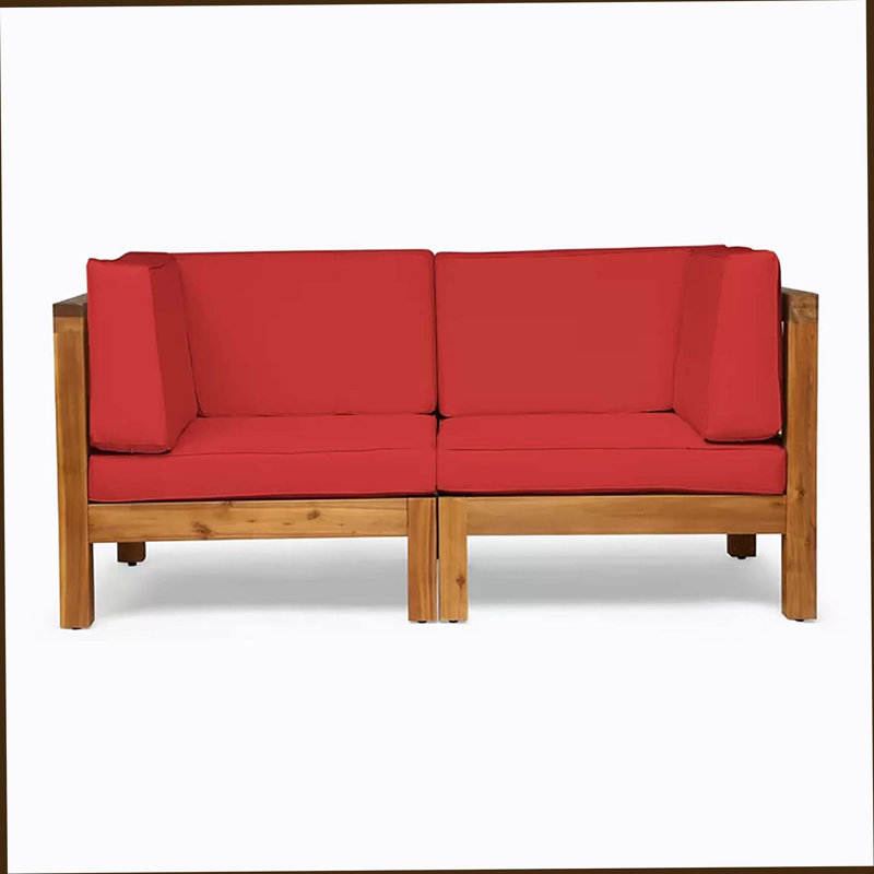 Causeuse, canapé 2 places, Coussin rouge / cadre brun