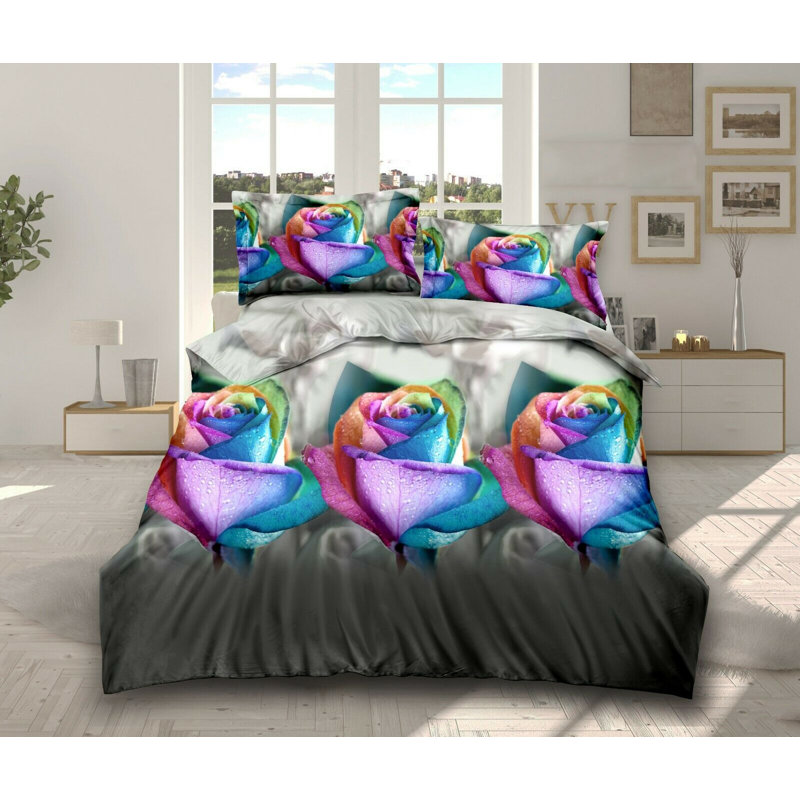 Ching Microfiber Floral Duvet Cover Set with Pillowcases Included, Double - 2 Standard Pillowcases