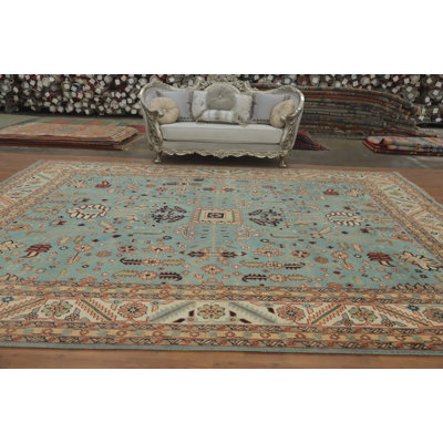 Tapis transitionnel bleu clair clair fait à la main Oushak 12 x 15