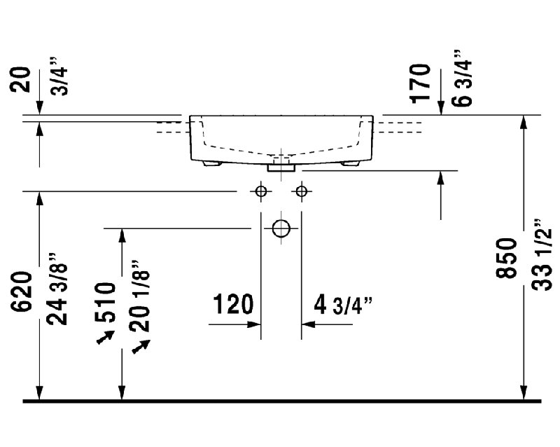 Lavabo de salle de bain rectangulaire encastré en céramique avec trop-plein Vero