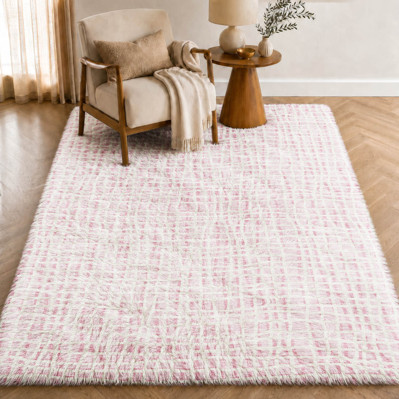 Tapis à rayures Dream Shag ADS729 lavable à la machine de qualité supérieure, Pink, 8' x 10'