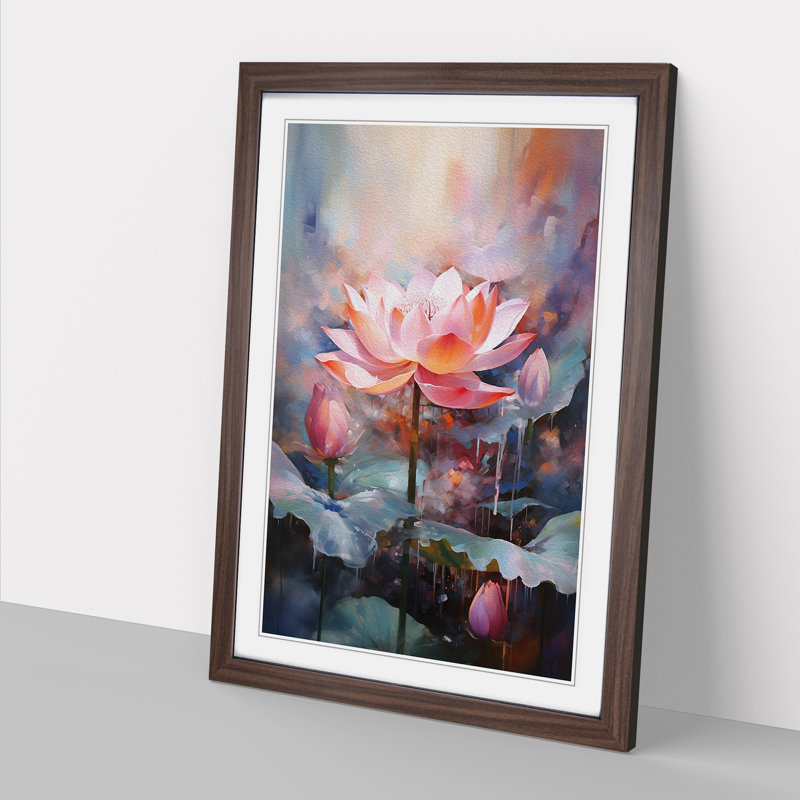Lotus Flower Action No.2 - Single Picture Frame Print on Wood, 46cm H x 34cm W x 2cm D, Walnut