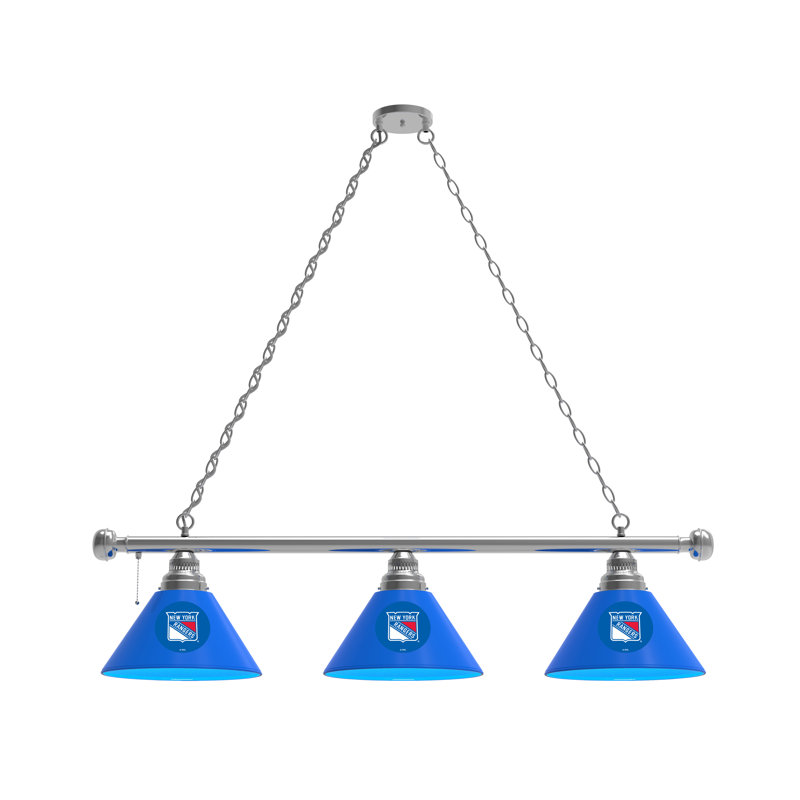 3 - Light Pool Table Lights Pendant, Chrome, New York Rangers