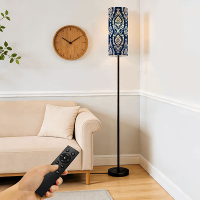 Lampe sur pied à damas floral blanc avec courbes élégantes et tourbillons à intensité variable avec télécommande