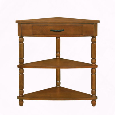 3 Tier Wood Triangle Corner Table with Solid Wood Legs