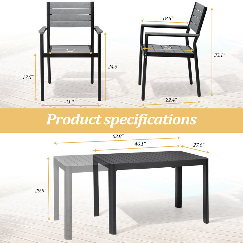 Cadem Patio Dining Set with Extendable Rectangular Table, 4