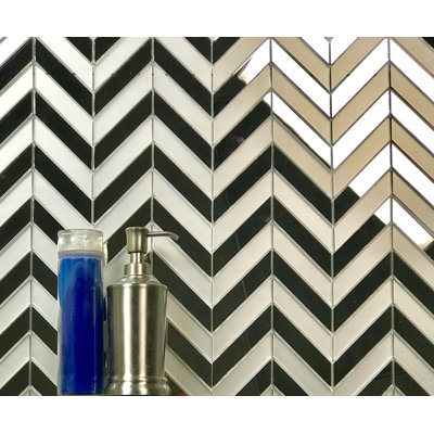 Musico 1 in. x 4 in. Glass & Mirror Straight Edge Herringbone Mosaic Decorative Kitchen & Bathroom Wall Tile