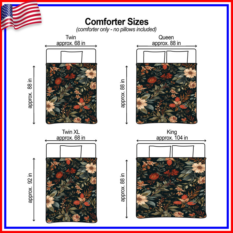 Dark Floral Pattern Comforter, Queen