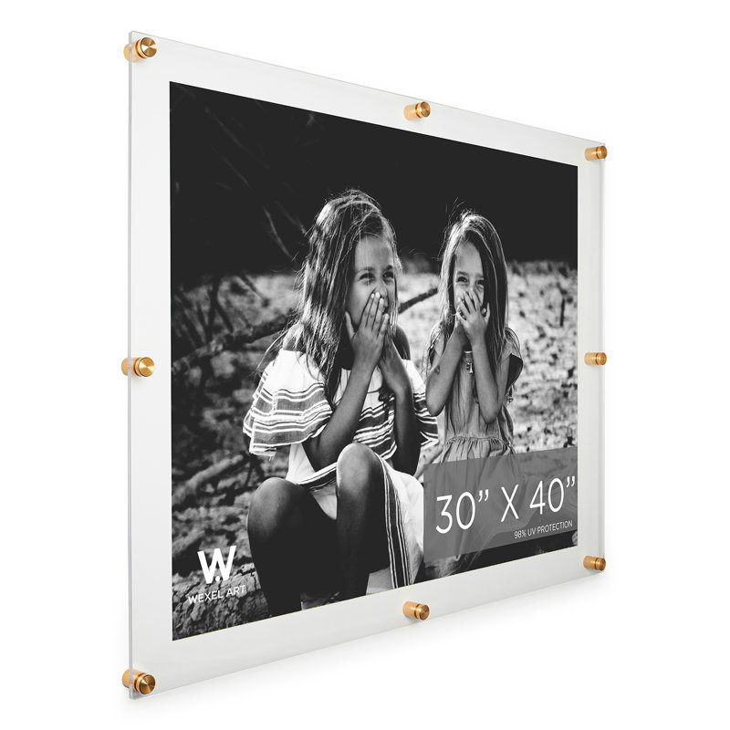 Clear UV-Grade Acrylic Modern Floating Picture Frame, Gold, 30" W x 40" H