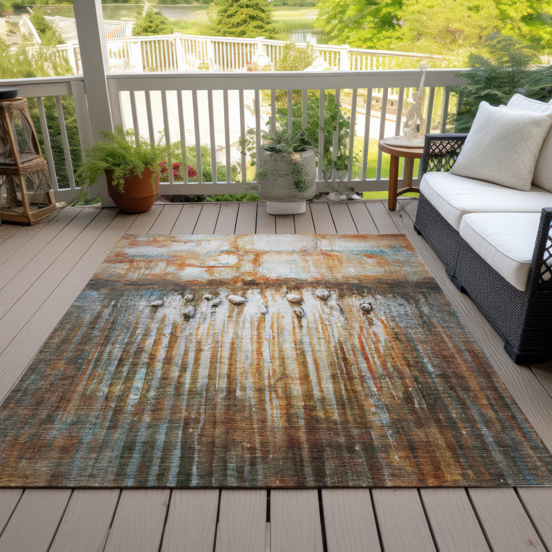 Tapis paprika Xhevrie intérieur / extérieur lavable à la machine, Rectangle 10 pi x 14 pi