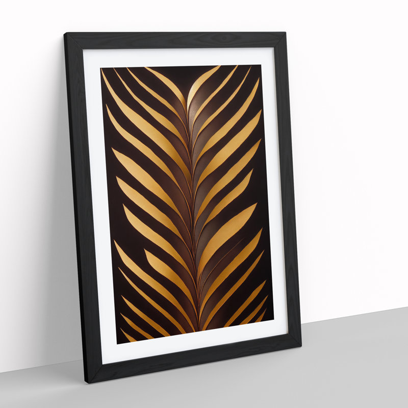 Golden Feather - Single Picture Frame Painting, 46cm H x 34cm W x 2cm D, Black