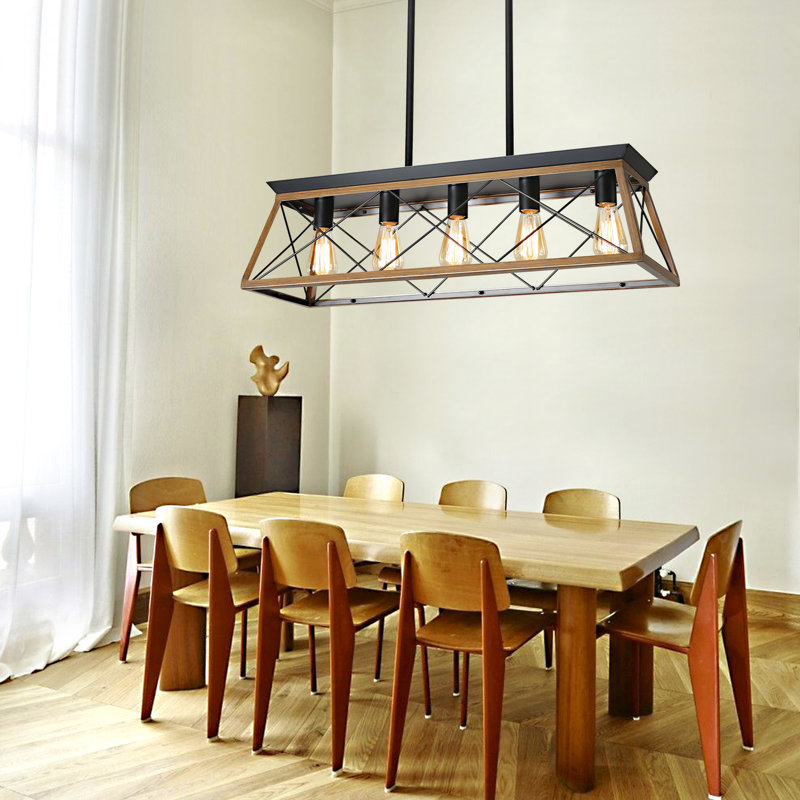 Luminaire de plafond en noyer avec 5 lumières réglables en hauteur pour 5 pièces