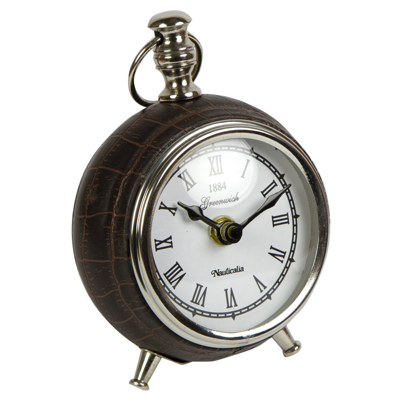 Roman Numeral Metal Quartz Movement / Crystal Tabletop Clock in Brown