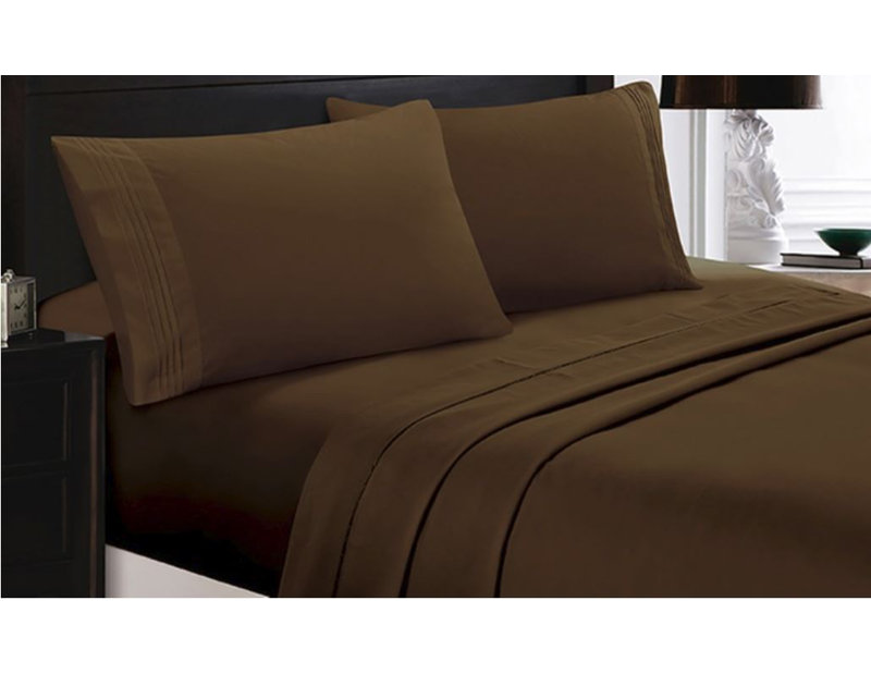 Ensemble de draps en micro-fibre, Ensemble de draps pour lit simple + 1 drap-housse , Marron foncé
