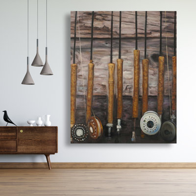 Fishing Rods on Wood | Object Still Life Canvas Art Decor