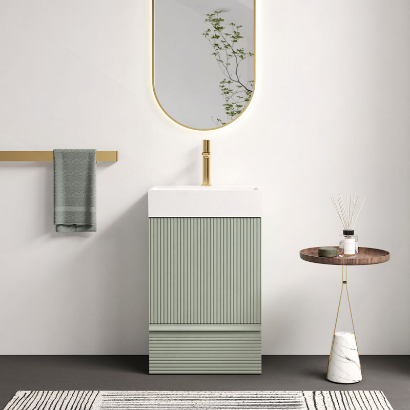 Meuble-lavabo rayé de 20 po avec lavabo en céramique blanc, meuble de salle de bain autoportant pour salle de bain moderne, lavabo en céramique sans drain ni robinet