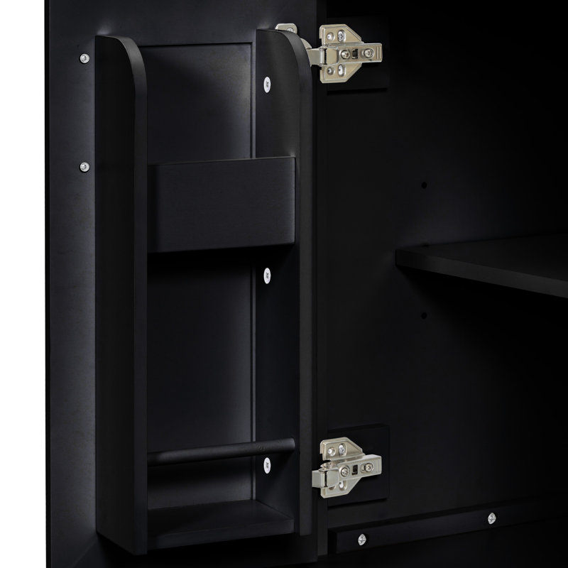 Meuble-lavabo 24 po avec lavabo en céramique - Compact. Bois massif +. Noir élégant. Poignées. 2 portes à fermeture douce. Vaste espace de rangement intérieur.