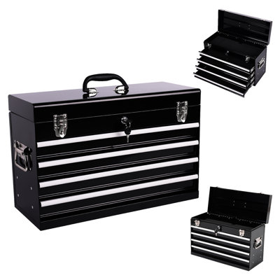 21 - Inch Portable Tool Box With 4 Drawers, Multi Function Organizer, Bearing Slides For Effortless Sliding Heavy Duty Chest, Drawer Box, Powder Coated Finish, Smooth Operation Convenience