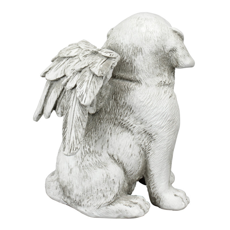 Medium Gray Resin Memorial Dog Statue with Angel Wings