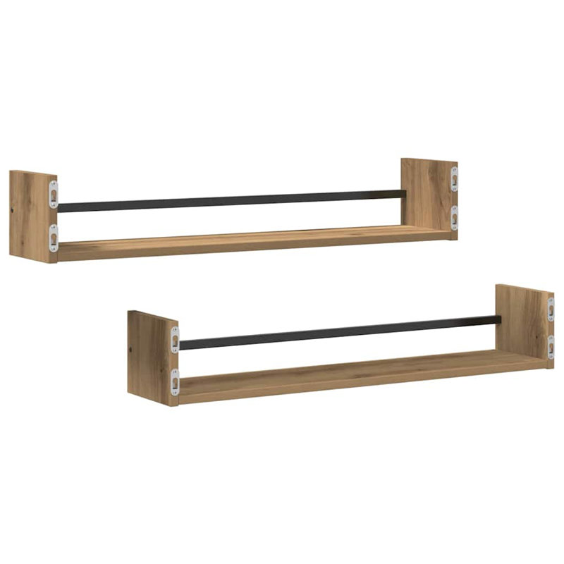 Wall Shelf 2 Pcs Engineered Wood, 14cm H x 80cm W x 16cm D, Artisan Oak