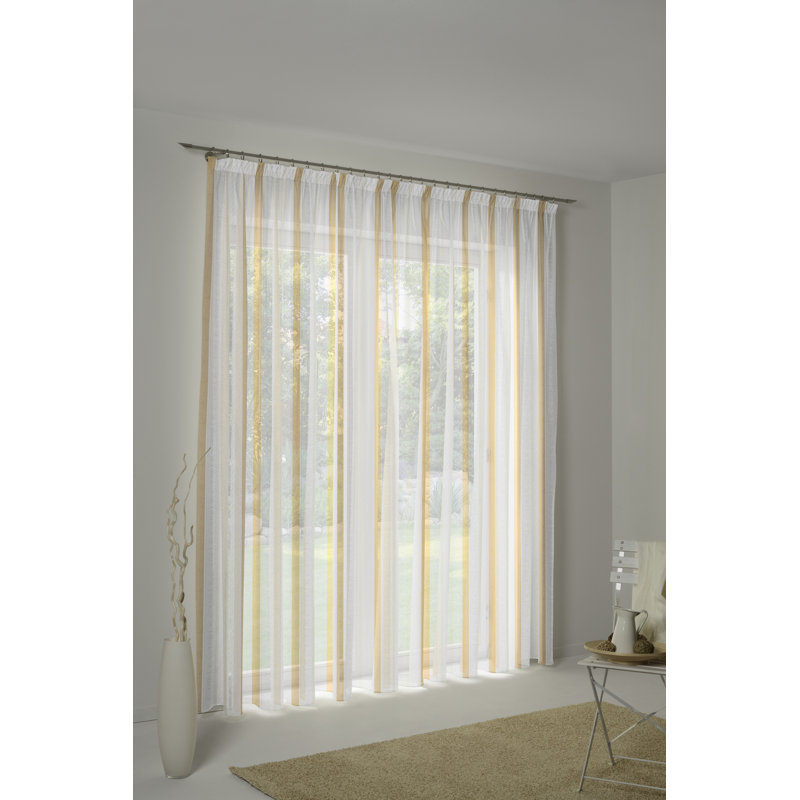 Lambertville Semi Sheer Curtain Single Panel, 450 W x 245 D cm, Gold/White