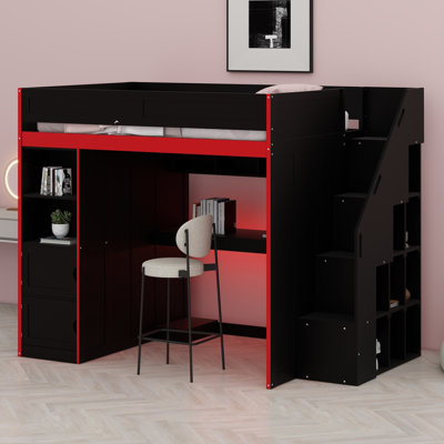 Lit mezzanine avec bureau et rangement Gaming