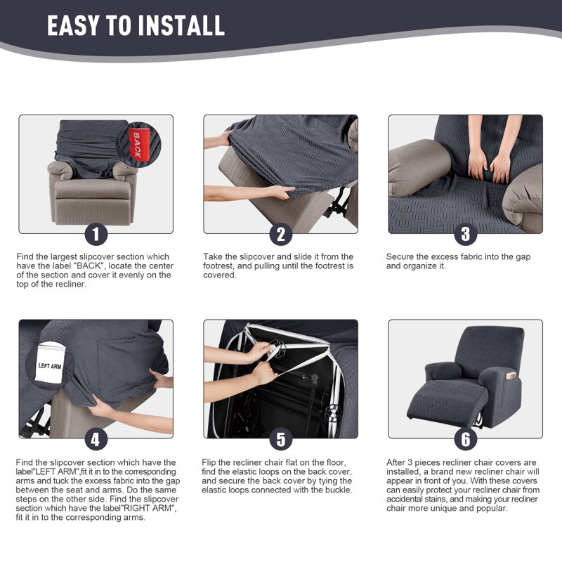 Housse pour fauteuil inclinable avec poches Wald, Gris foncé
