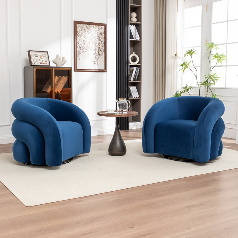 Coyle Upholstered Swivel Barrel Chair, Navy