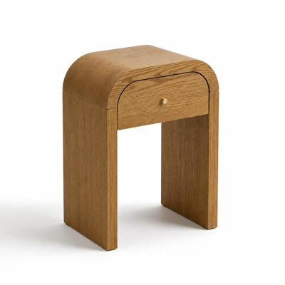 Table d'appoint en bois courbé avec tiroir, table de chevet minimaliste avec plateau aux bords arrondis, table d'appoint à pieds creux en forme de U avec tiroir lisse, table d'appoint en bois courbé indéformable pour chambre, salon, salle à manger