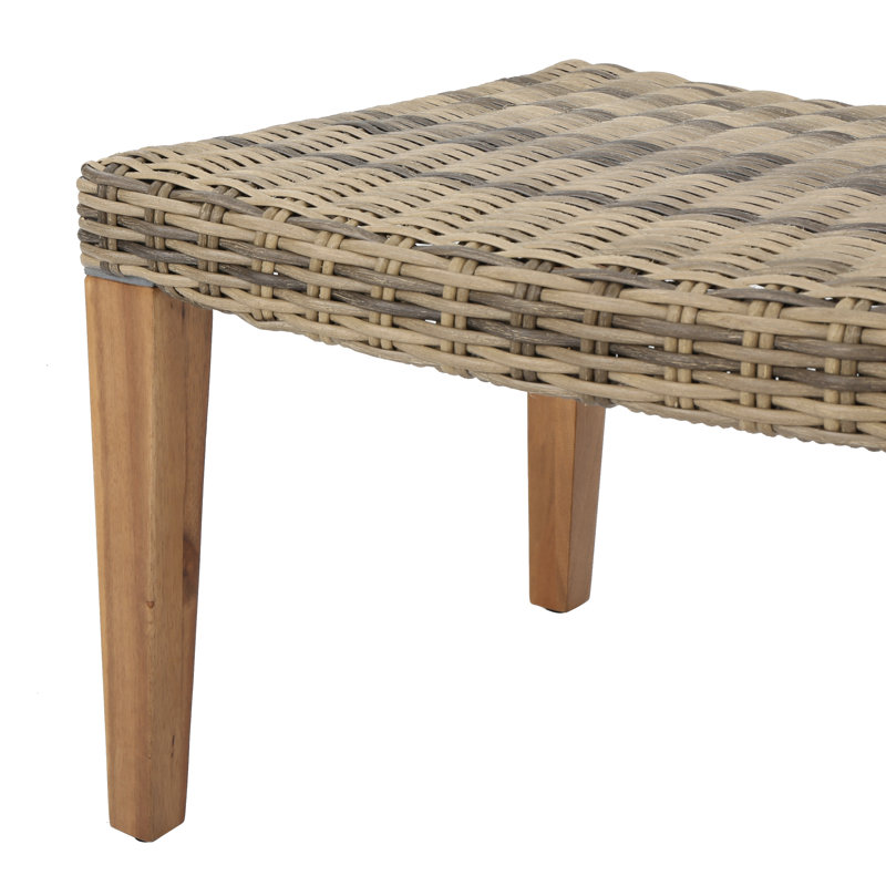 Repose-pieds pour l'extérieur en bois et en osier Natural + grey