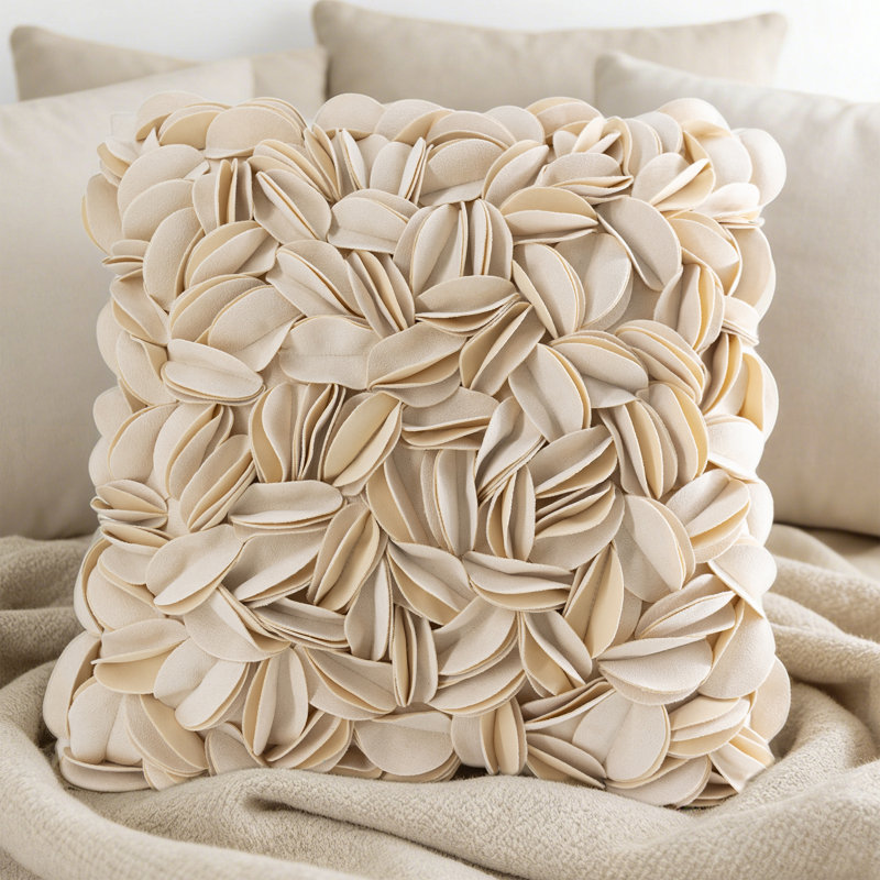 Housse de coussin brodée, Beige - Suède uni, H 18 po x l 18 po