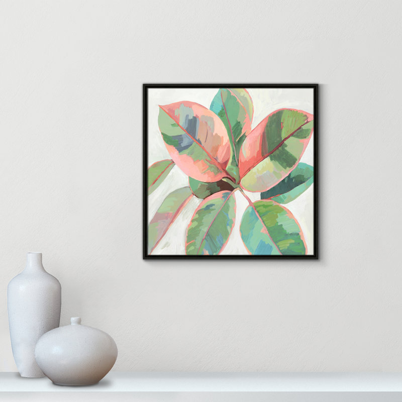 «Pink Ficus II», reproduction d'art, H 25,5 po x l 25,5 po x P 2 po, Toile avec cadre espresso