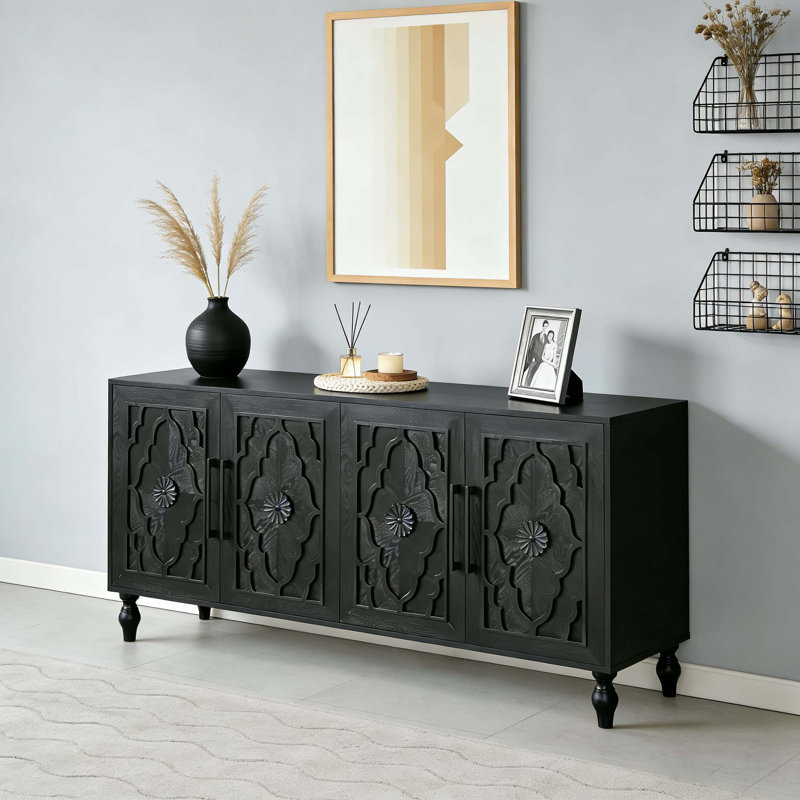 Grande armoire de rangement Carved, Noir